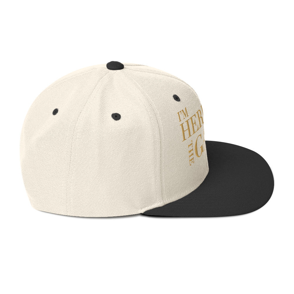 Neutral and Gold Snapback Hat - I’m Here For The Game