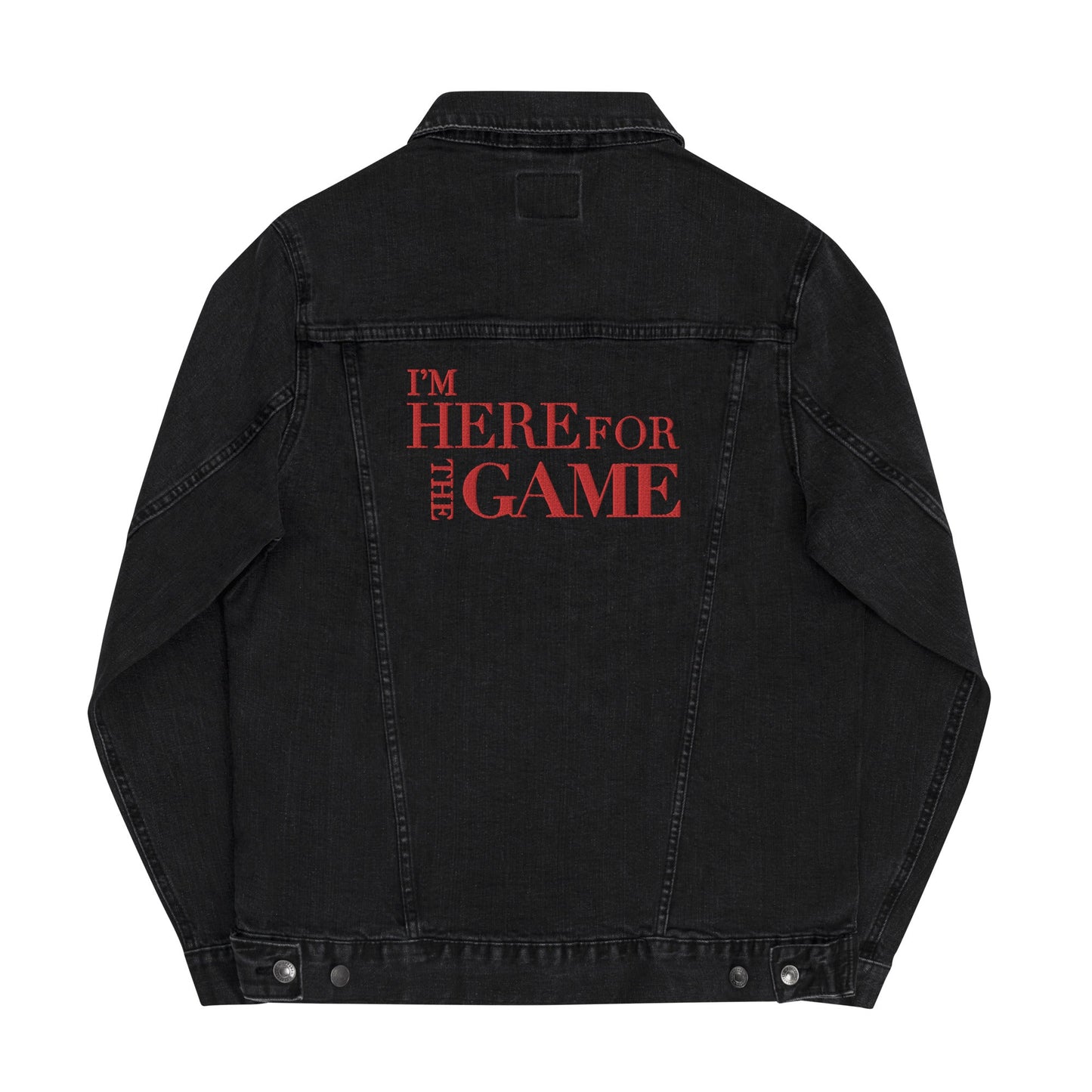 Red Logo Denim Jacket - I’m Here For The Game