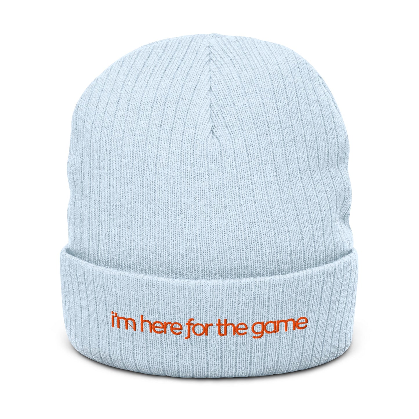 Ribbed Knit Beanie Orange Logo - I’m Here For The Game