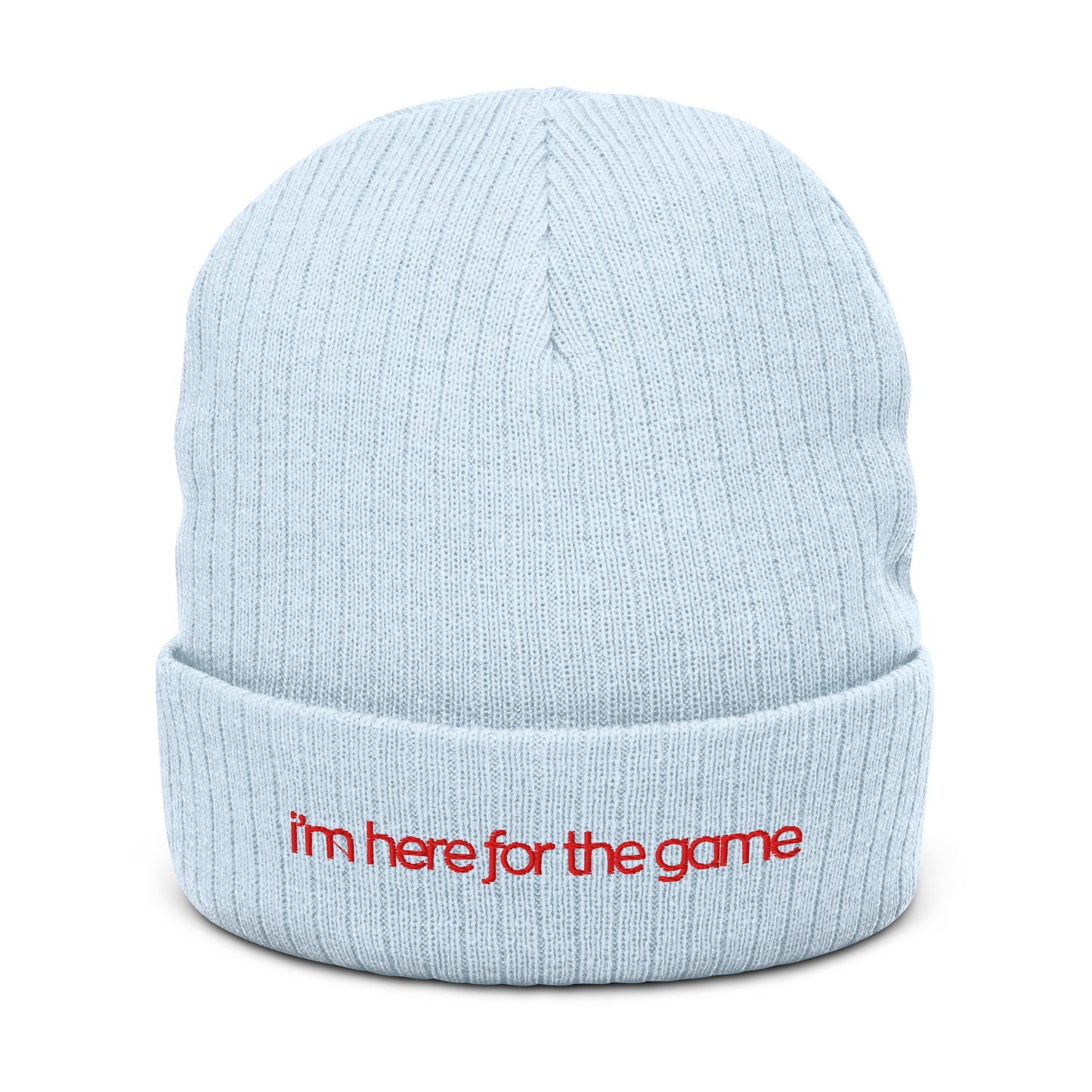 Ribbed Knit Beanie Red Logo - I’m Here For The Game