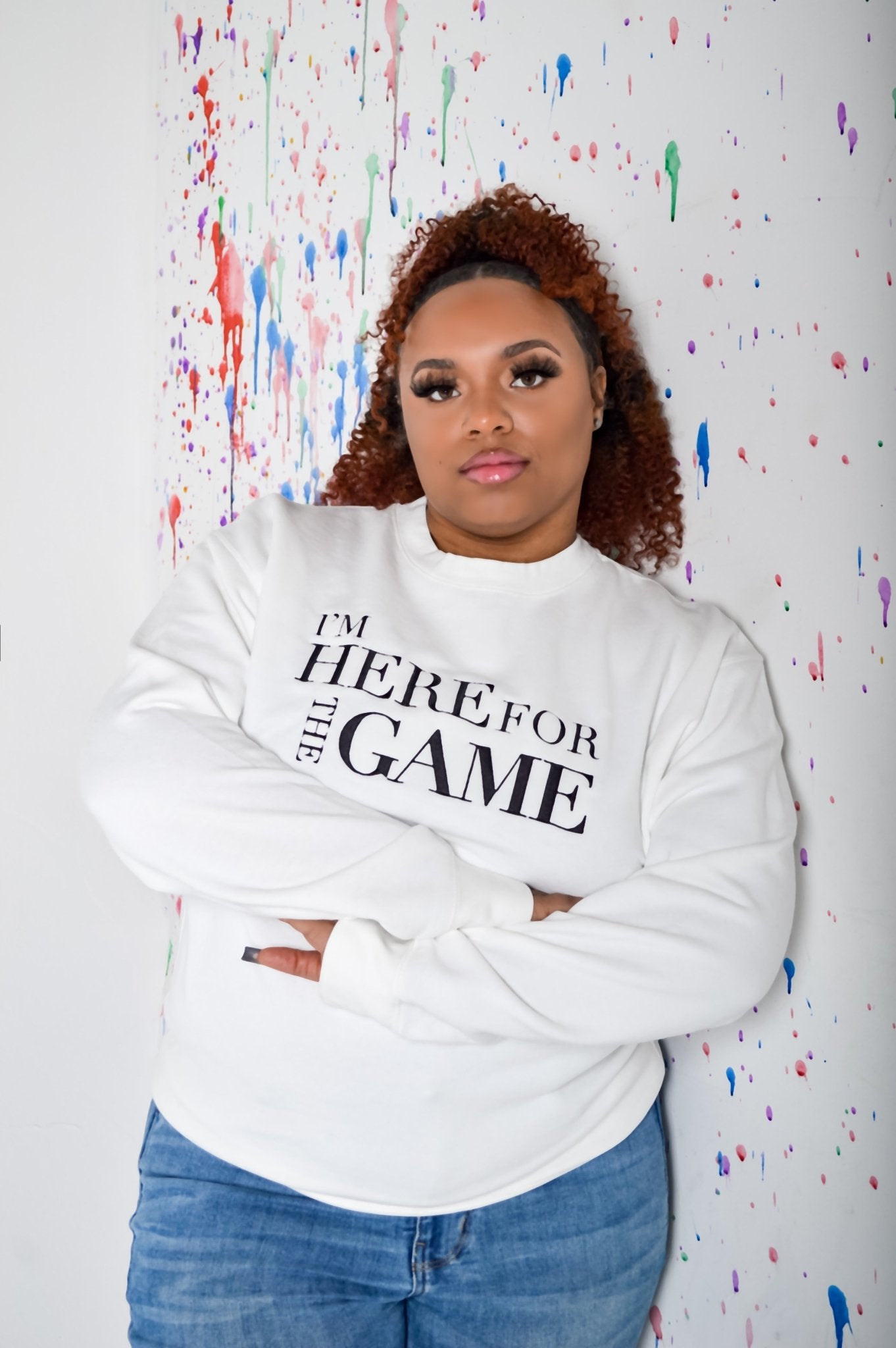 White Embroidered Logo Sweatshirt - I’m Here For The Game